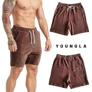 YoungLA Soft Brown Corduroy Elastic Waist Drawstring Front Shorts Size L